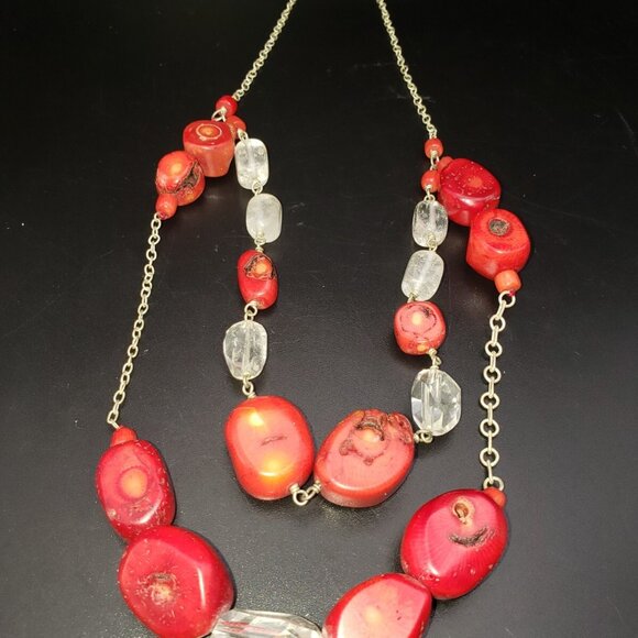 Red Coral Necklace Vintage - Raw And Natural  Double Strands High Quality 10' - Picture 6 of 9
